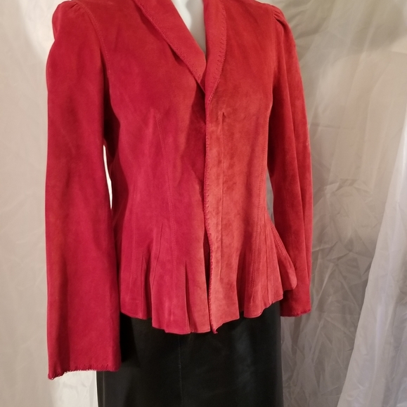 Womens Red Suede Jacket Taylored Size 8 100% Leather Suade Coat - Picture 4 of 8